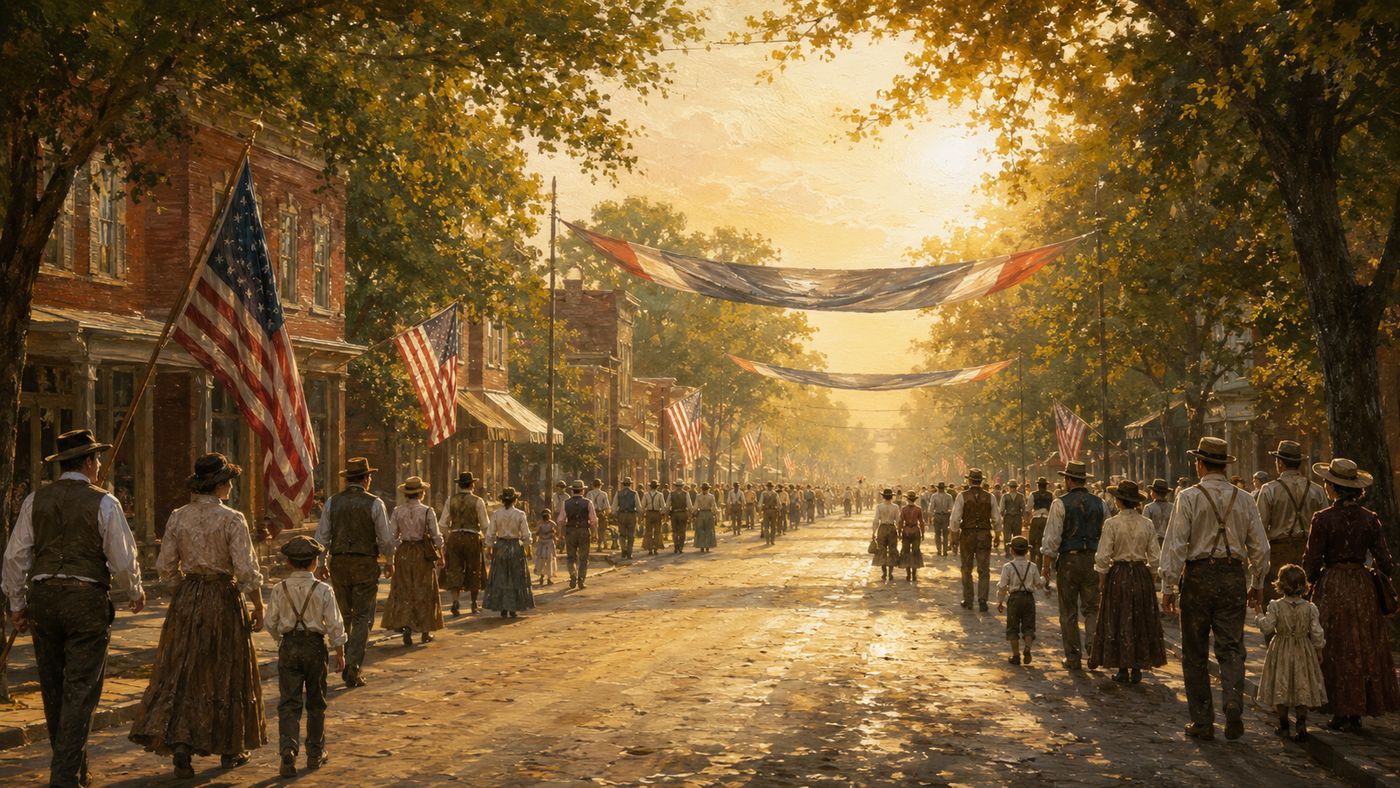 A late-summer American scene evoking the end of summer and the historic Labor Day parade tradition