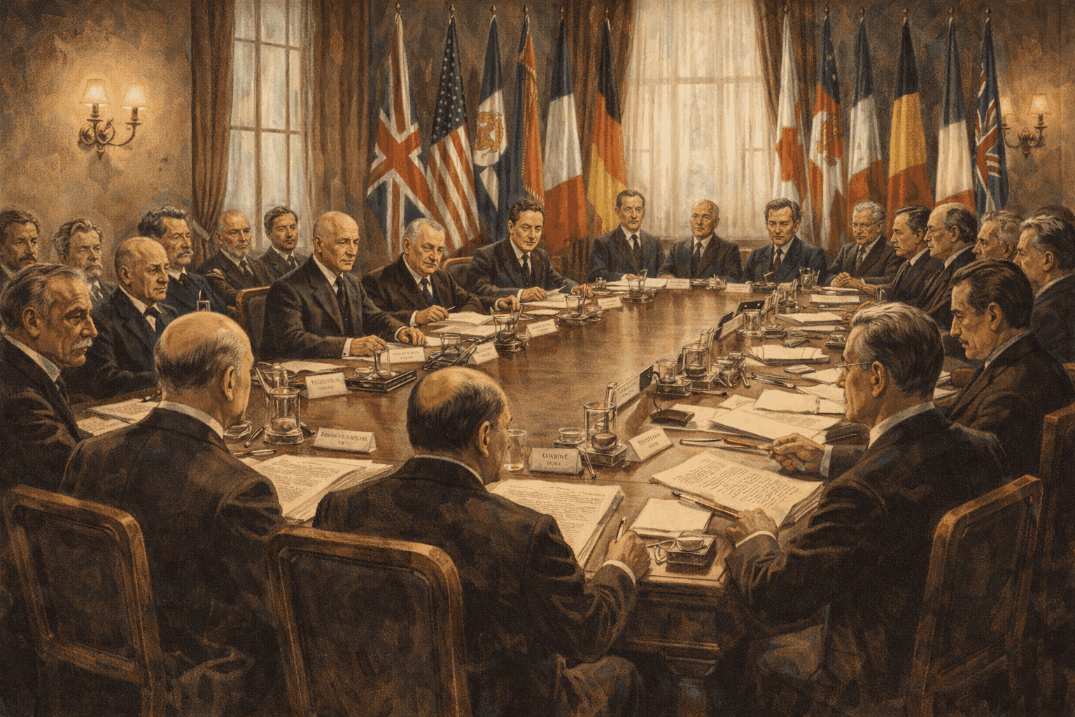 The first League of Nations council meeting in 1920 Geneva with international delegates assembled for historic gathering