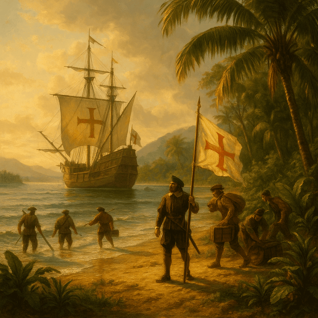 Columbus arriving on the shores of Borikén