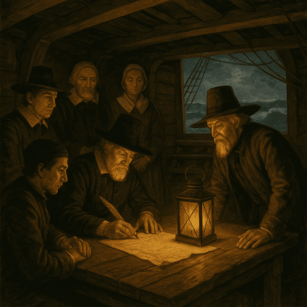 Pilgrims signing the Mayflower Compact