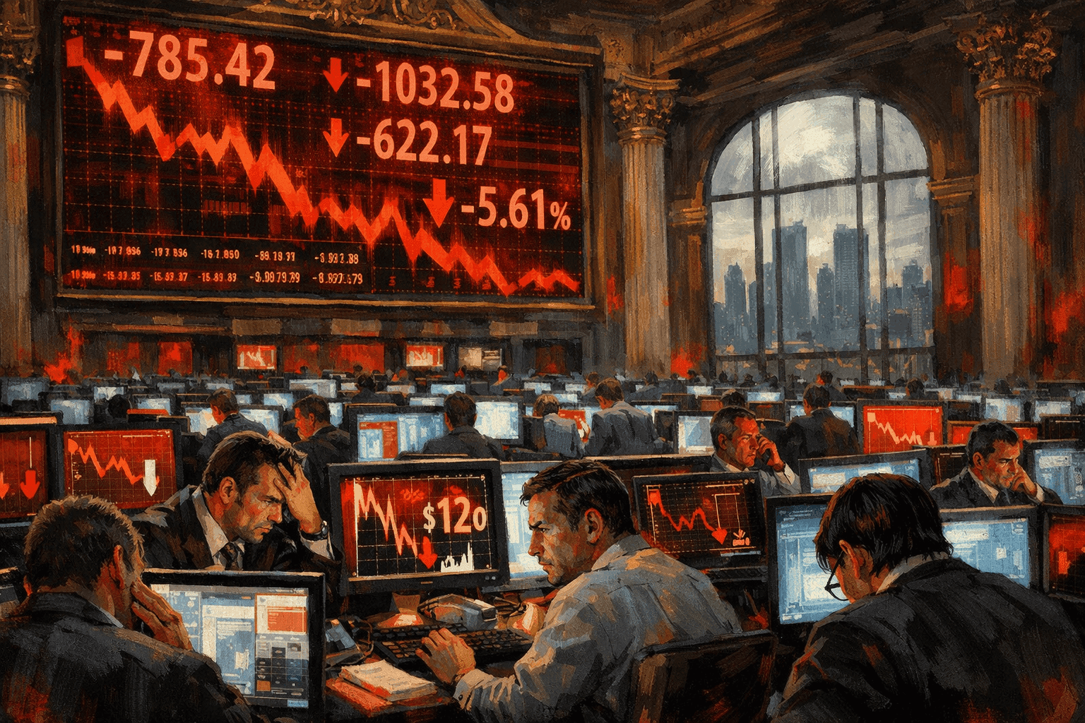 Traders on the floor of the New York Stock Exchange during a volatile session