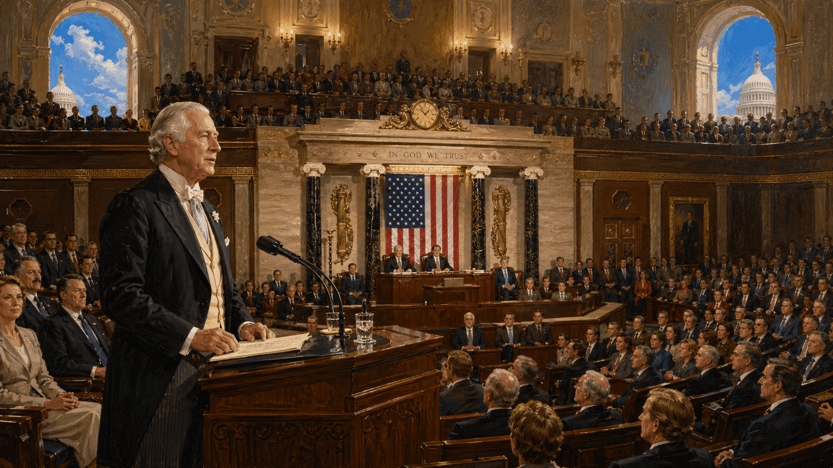 King Charles III addressing a joint session of the United States Congress in the House Chamber, April 28, 2026