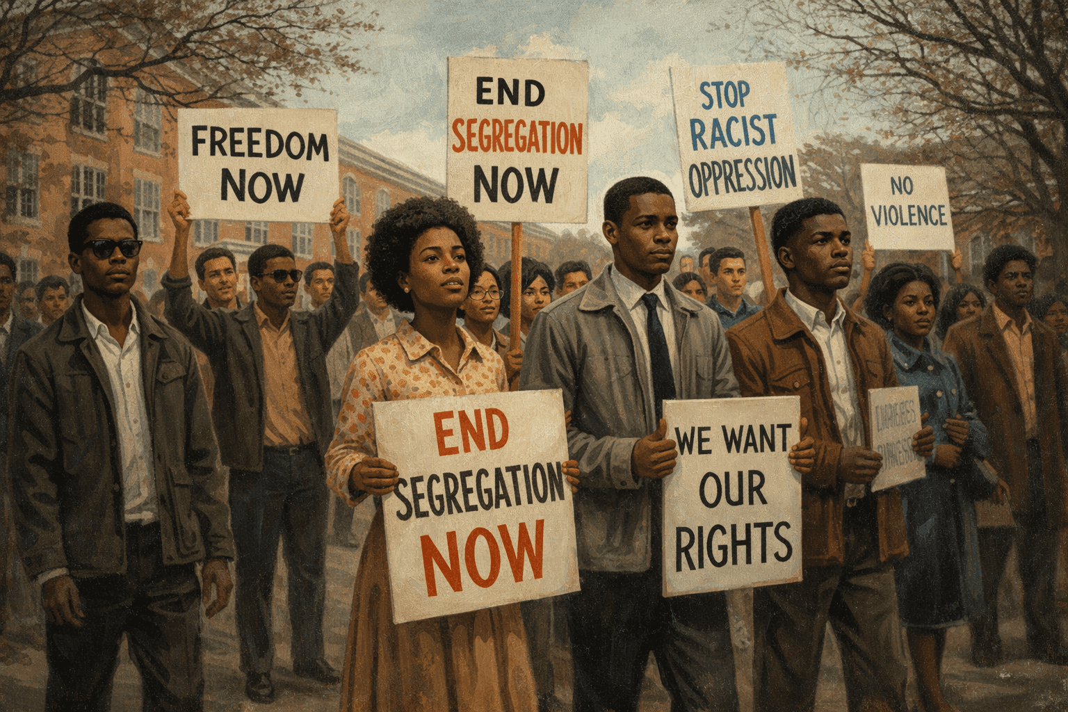 Civil rights era college students peacefully protesting with signs, representing the Orangeburg students before the violence