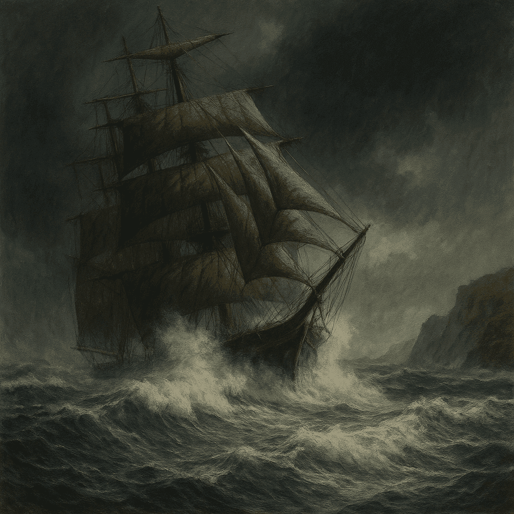 The clipper ship Hera in stormy seas
