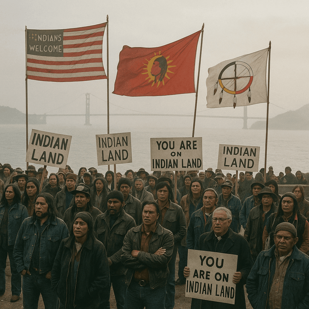 Native American activists occupying Alcatraz Island