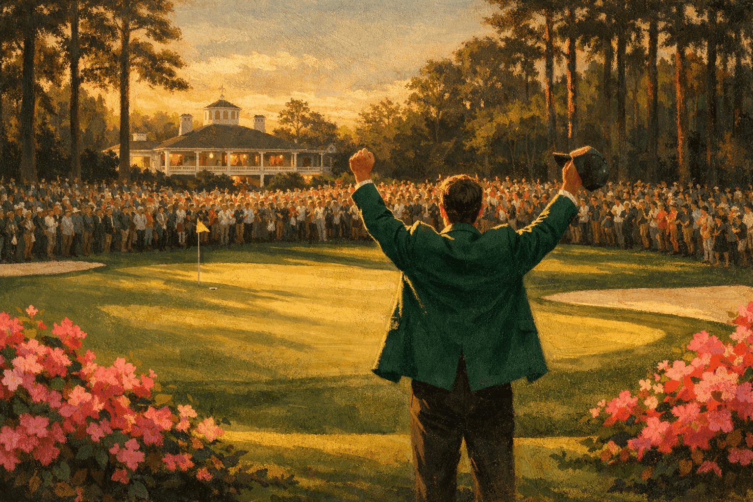 Rory McIlroy receiving the green jacket at Augusta National Golf Club after winning the 2026 Masters